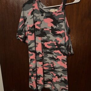 Pink and Gray Camouflage Women's Top (off left shoulder)